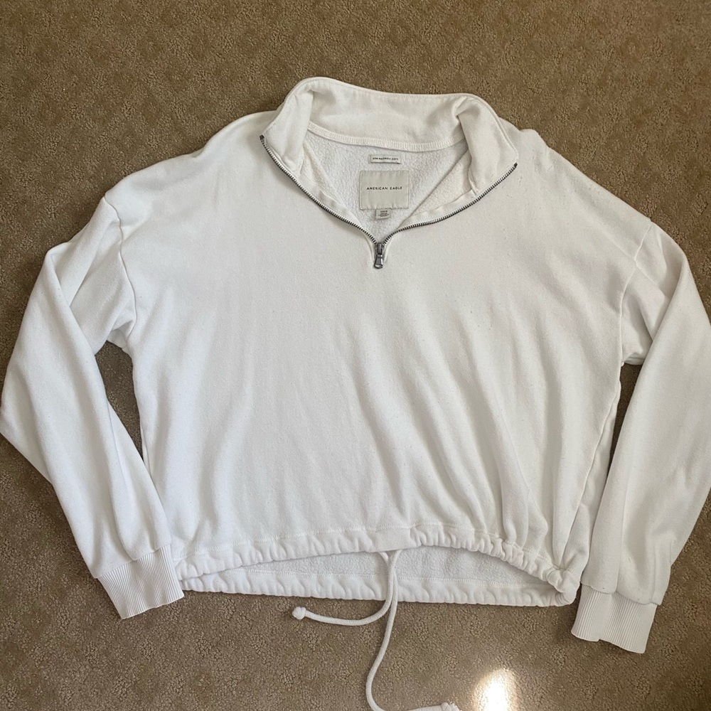 American Eagle AMM-MAZINGLY soft white half zip sweater